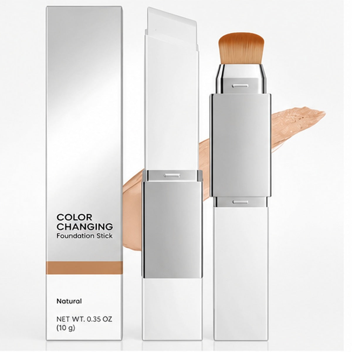 2-in-1 Color-Changing Foundation Stick with Built-in Brush – Natural Shade