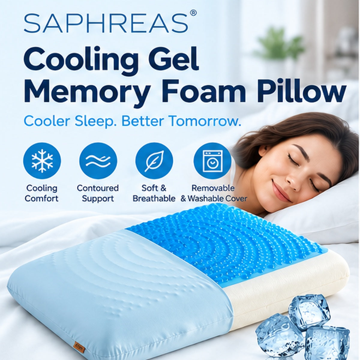 SAPHREAS Cooling Gel Memory Foam Pillow – Ergonomic Support, Standard Size
