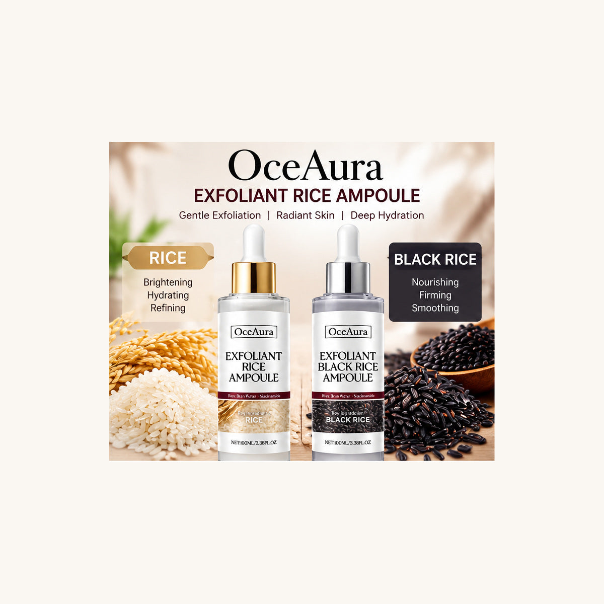 OceAura Rice Ampoule Exfoliating Facial Serum 100ml (Set)