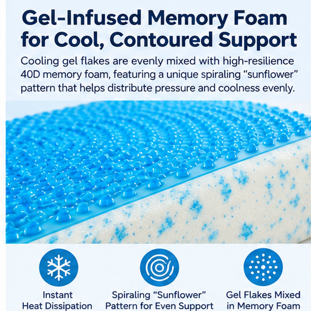 SAPHREAS Cooling Gel Memory Foam Pillow – Ergonomic Support, Standard Size