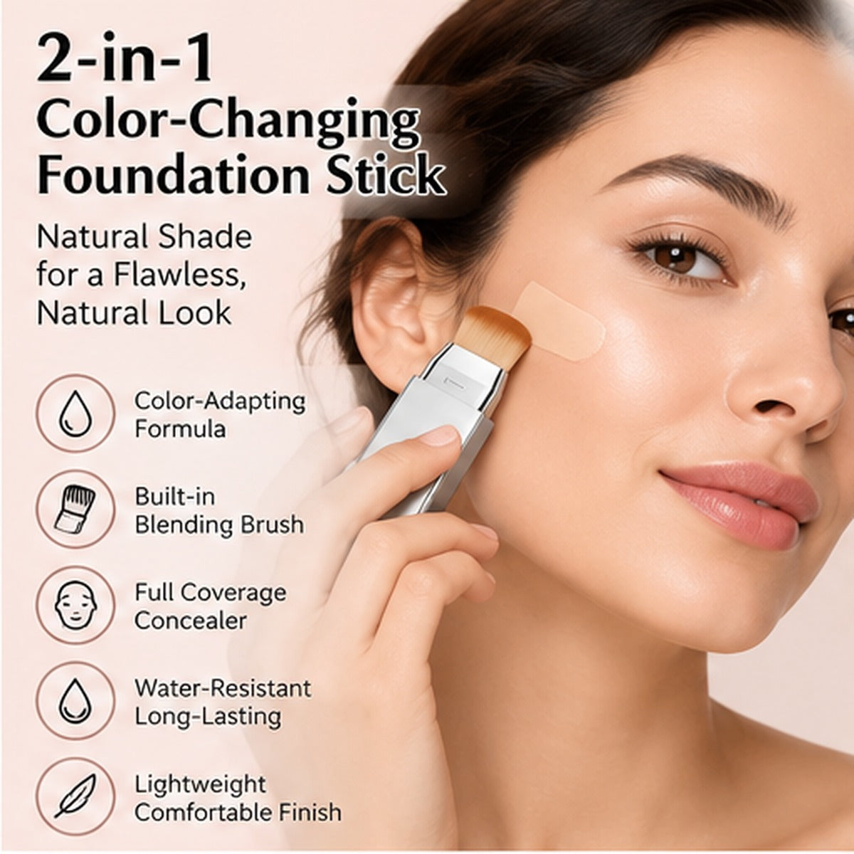 2-in-1 Color-Changing Foundation Stick with Built-in Brush – Natural Shade