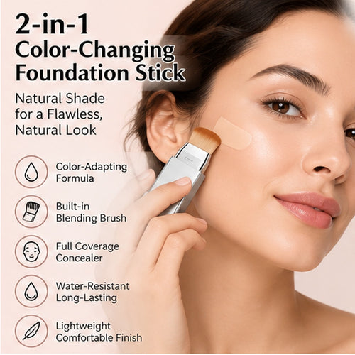 2-in-1 Color-Changing Foundation Stick with Built-in Brush – Natural Shade
