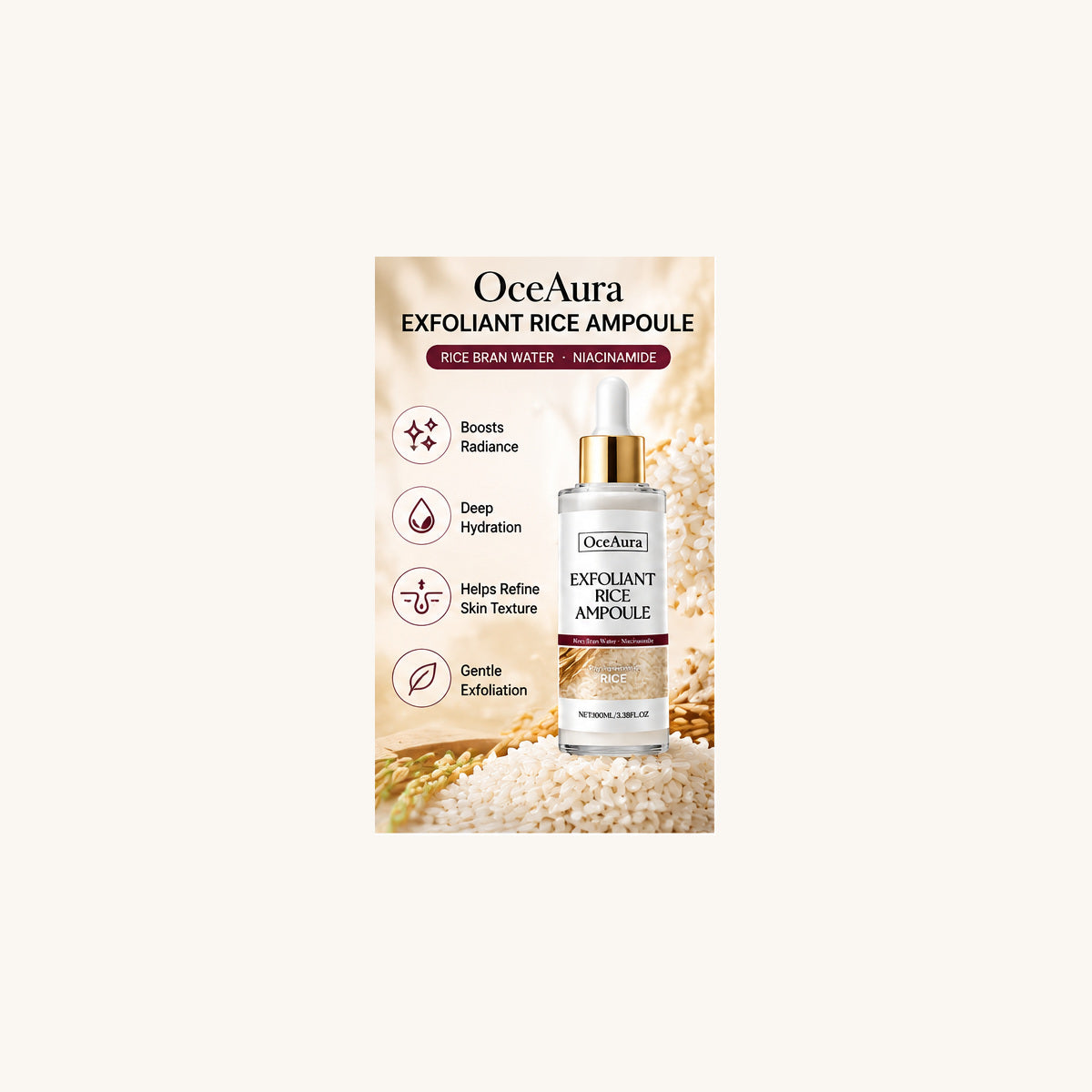 OceAura Rice Ampoule Exfoliating Facial Serum 100ml (Set)