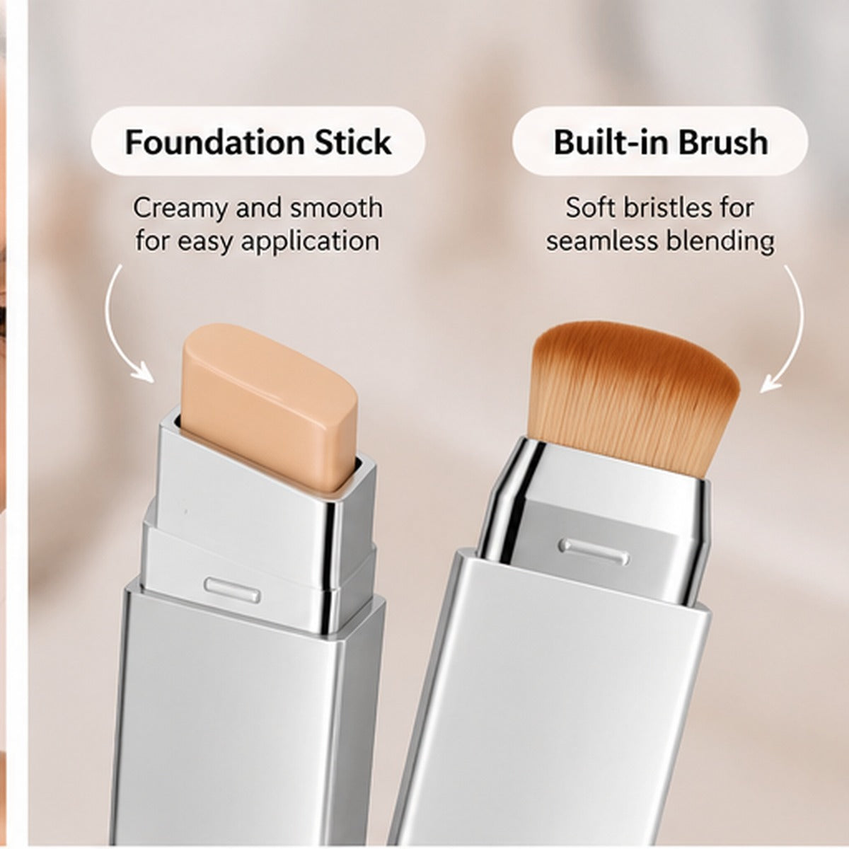 2-in-1 Color-Changing Foundation Stick with Built-in Brush – Natural Shade