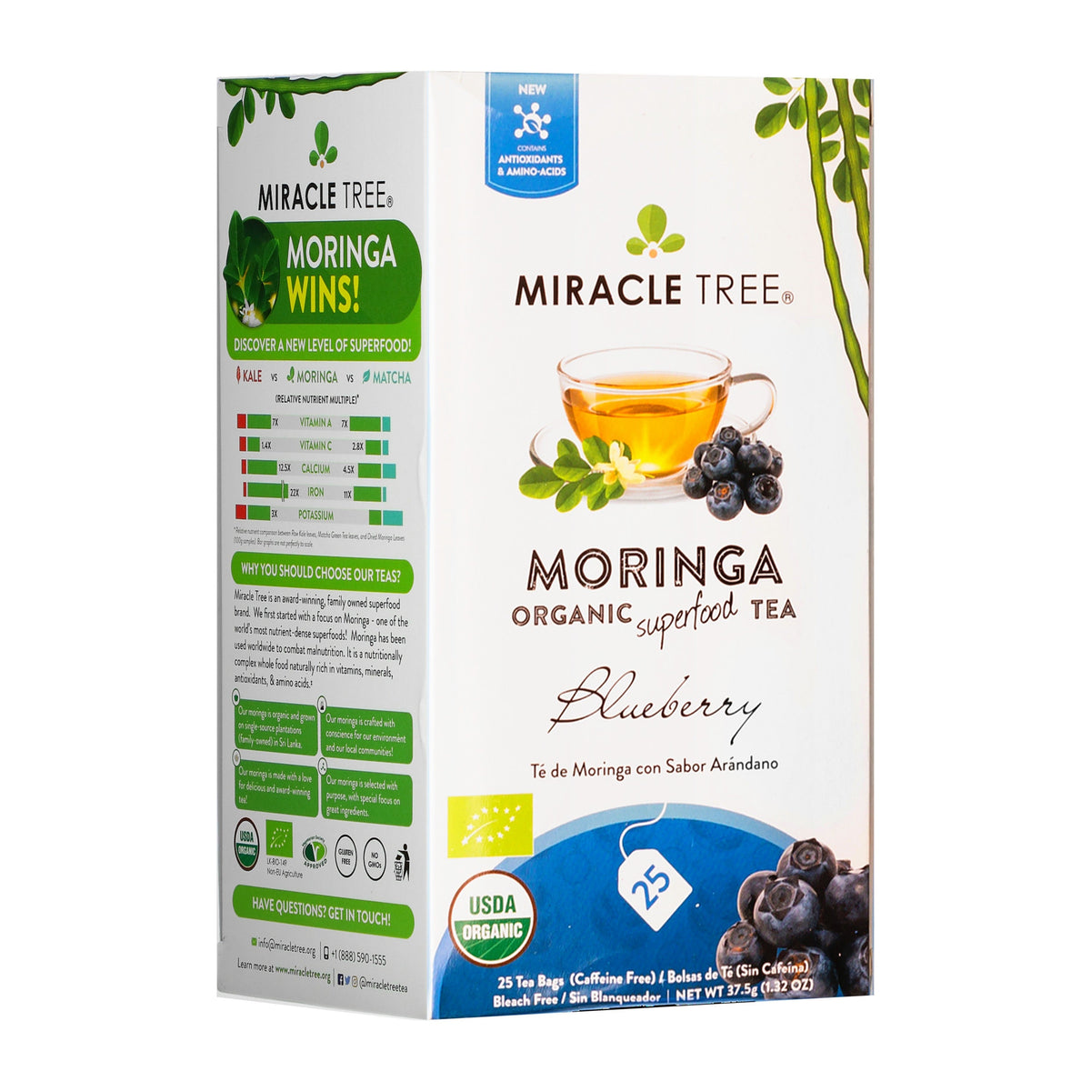 Organic Moringa Tea - Blueberry - Caffeine-Free Herbal Tea