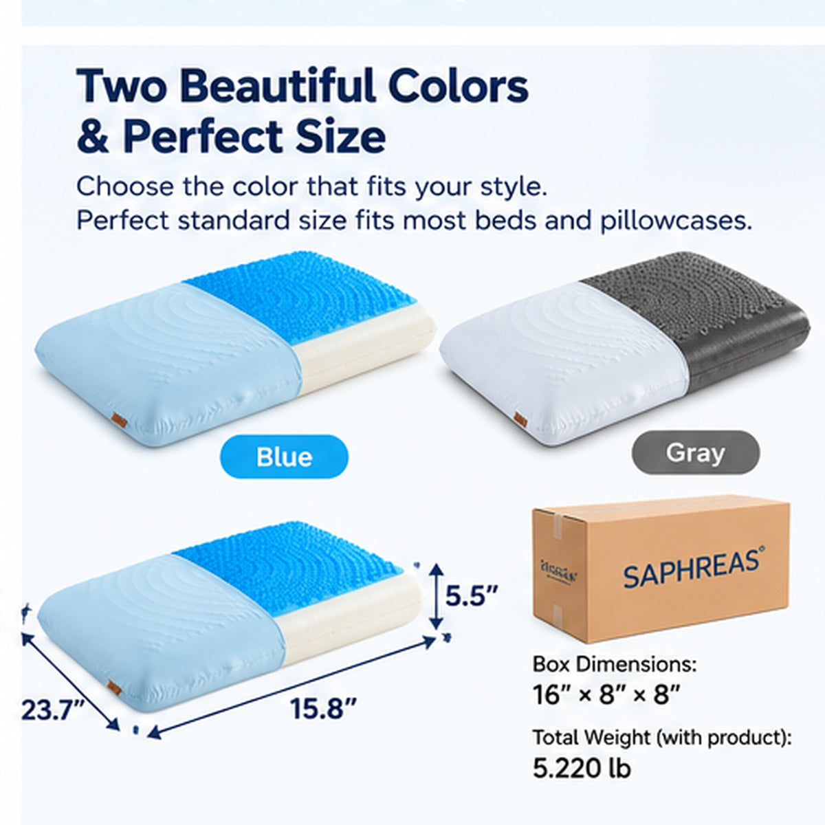 SAPHREAS Cooling Gel Memory Foam Pillow – Ergonomic Support, Standard Size