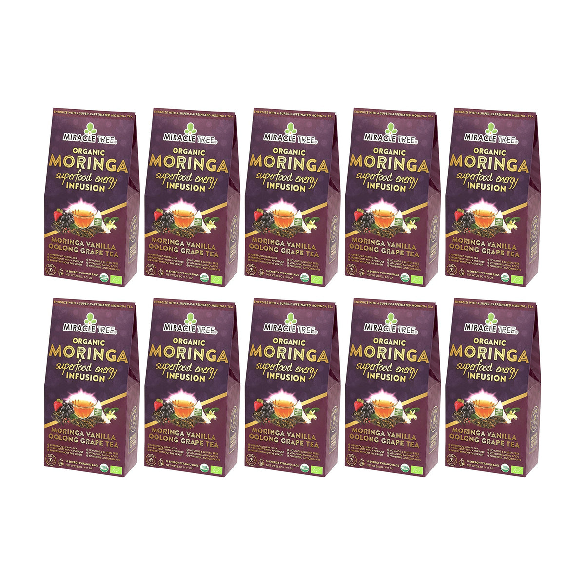 Organic Moringa Energy Tea - Vanilla Oolong Grape - Natural Coffee Alternative