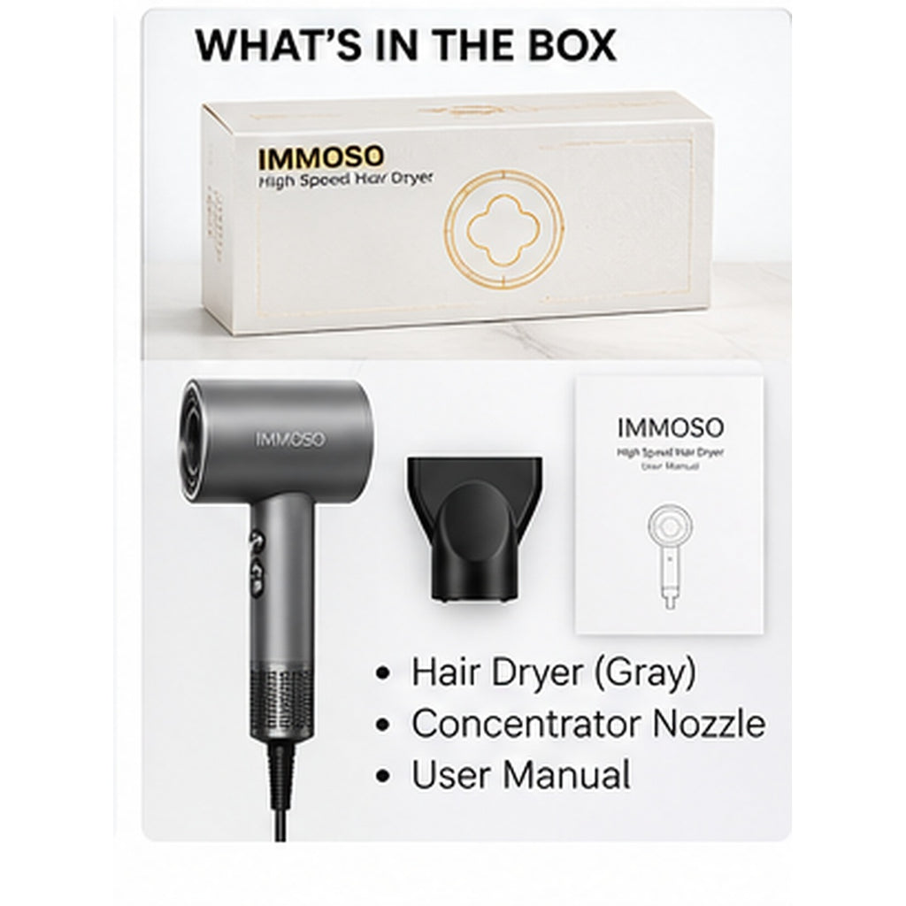IMMOSO 1500W High-Speed Hair Dryer – 110,000 RPM Brushless Motor