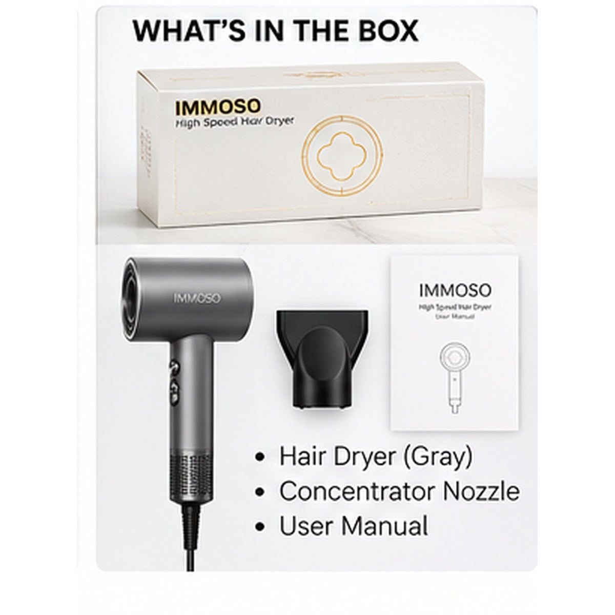 IMMOSO 1500W High-Speed Hair Dryer – 110,000 RPM Brushless Motor