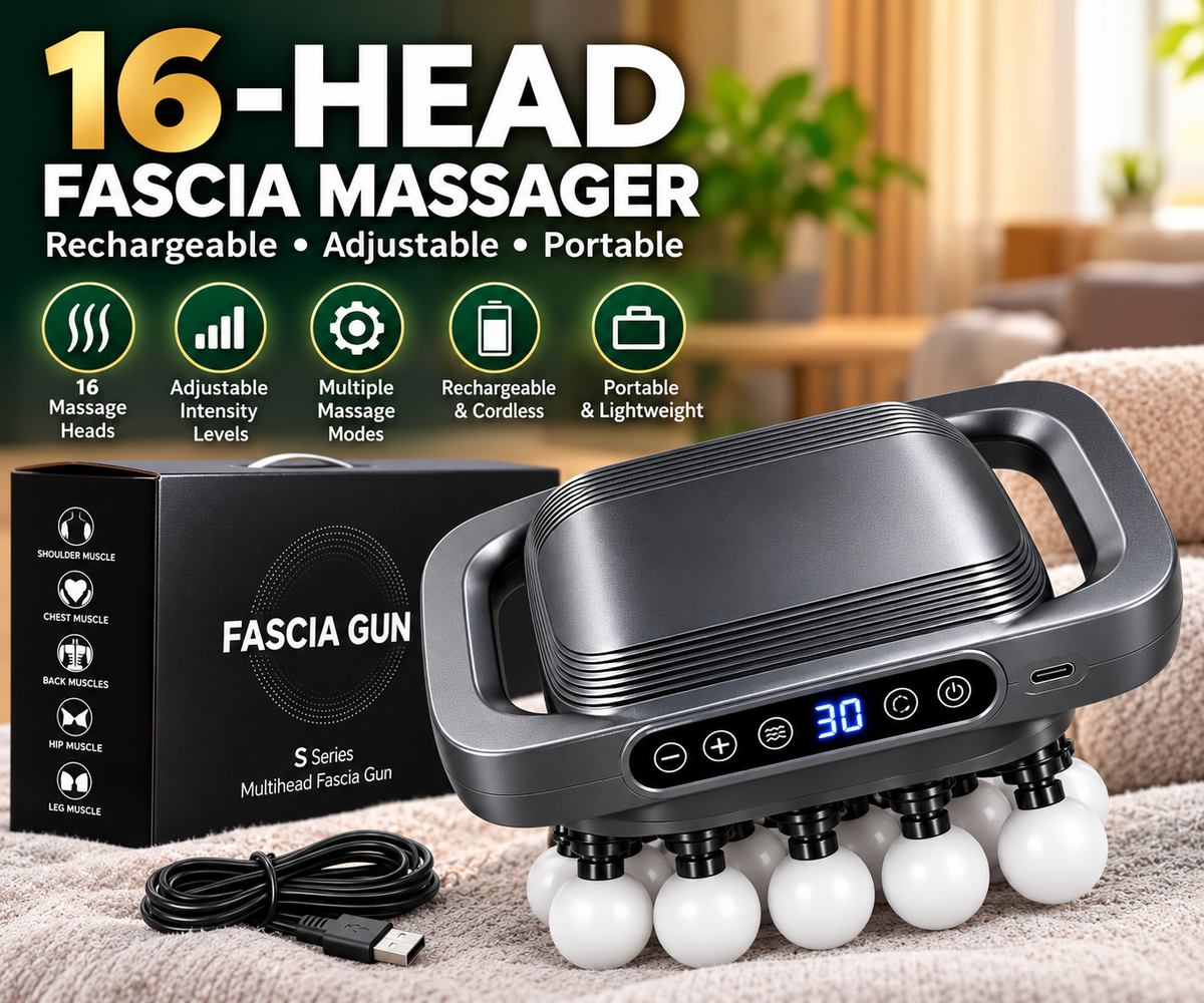 16-Head Rechargeable Massager - Adjustable Modes