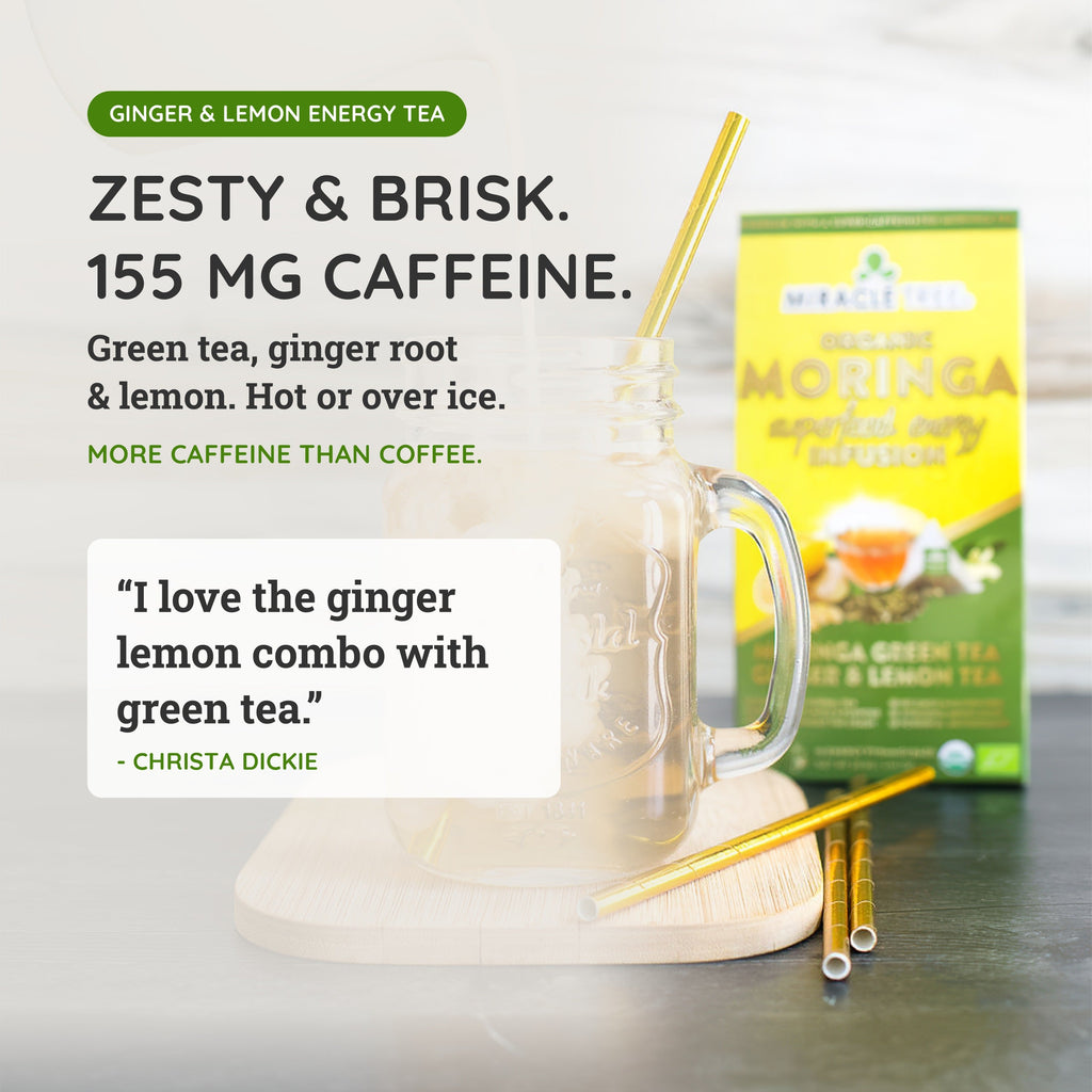 Organic Moringa Energy Tea - Ginger Lemon - Natural Coffee Alternative