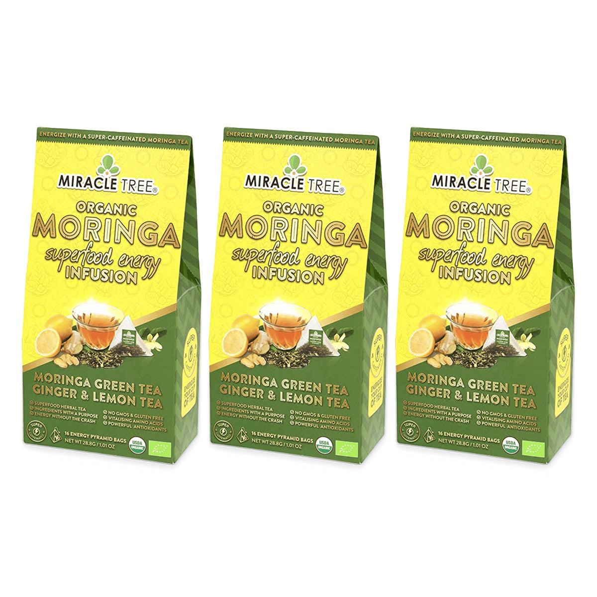 Organic Moringa Energy Tea - Ginger Lemon - Natural Coffee Alternative