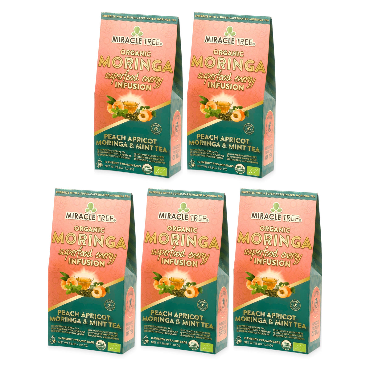 Organic Moringa Energy Tea - Peach Mint Apricot - Natural Coffee Alternative