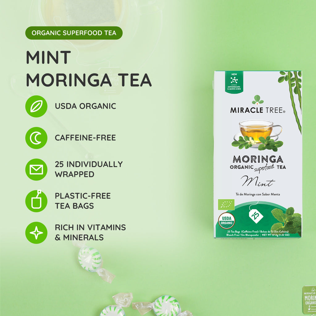 Organic Moringa Tea - Mint - Caffeine-Free Herbal Tea