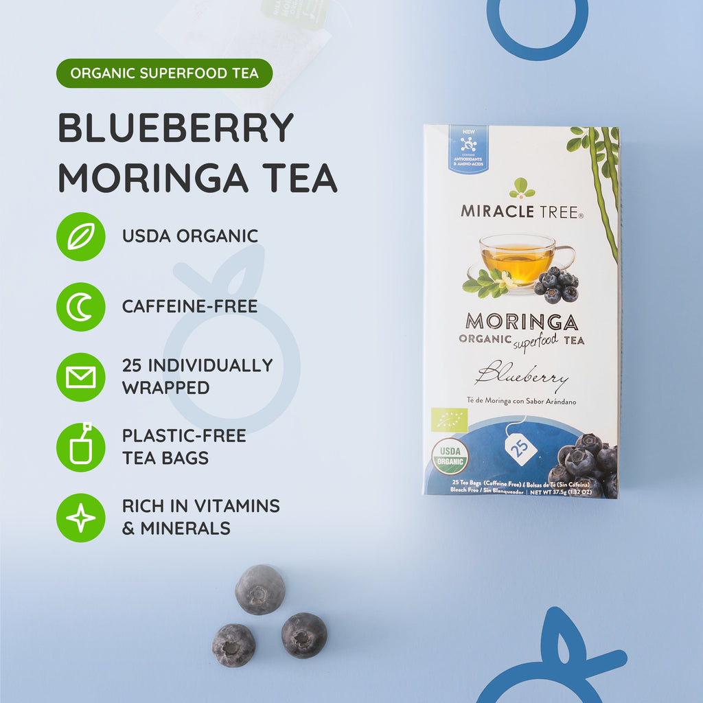 Organic Moringa Tea - Blueberry - Caffeine-Free Herbal Tea