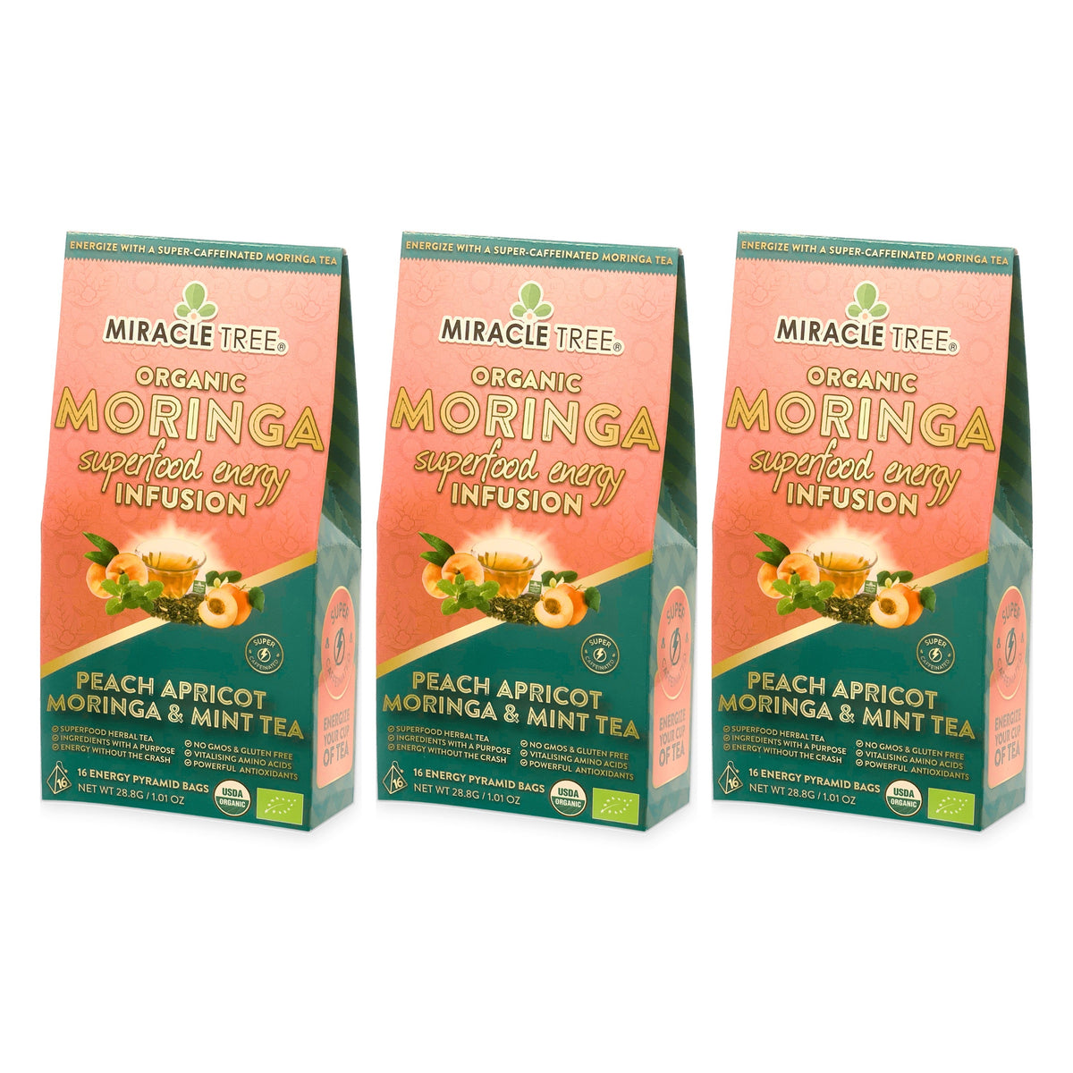 Organic Moringa Energy Tea - Peach Mint Apricot - Natural Coffee Alternative