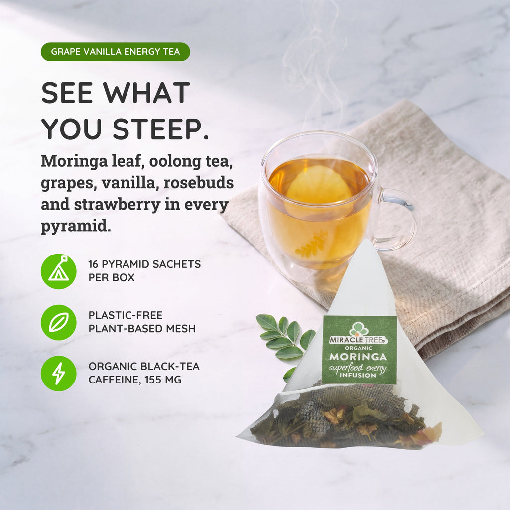 Organic Moringa Energy Tea - Vanilla Oolong Grape - Natural Coffee Alternative